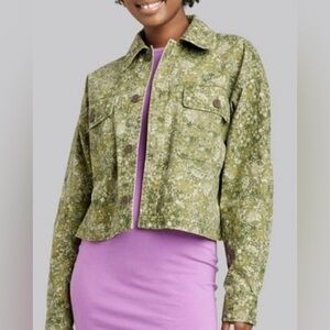 Wild Fable Cotton Olive Green Ditsy Floral Cropped Jacket